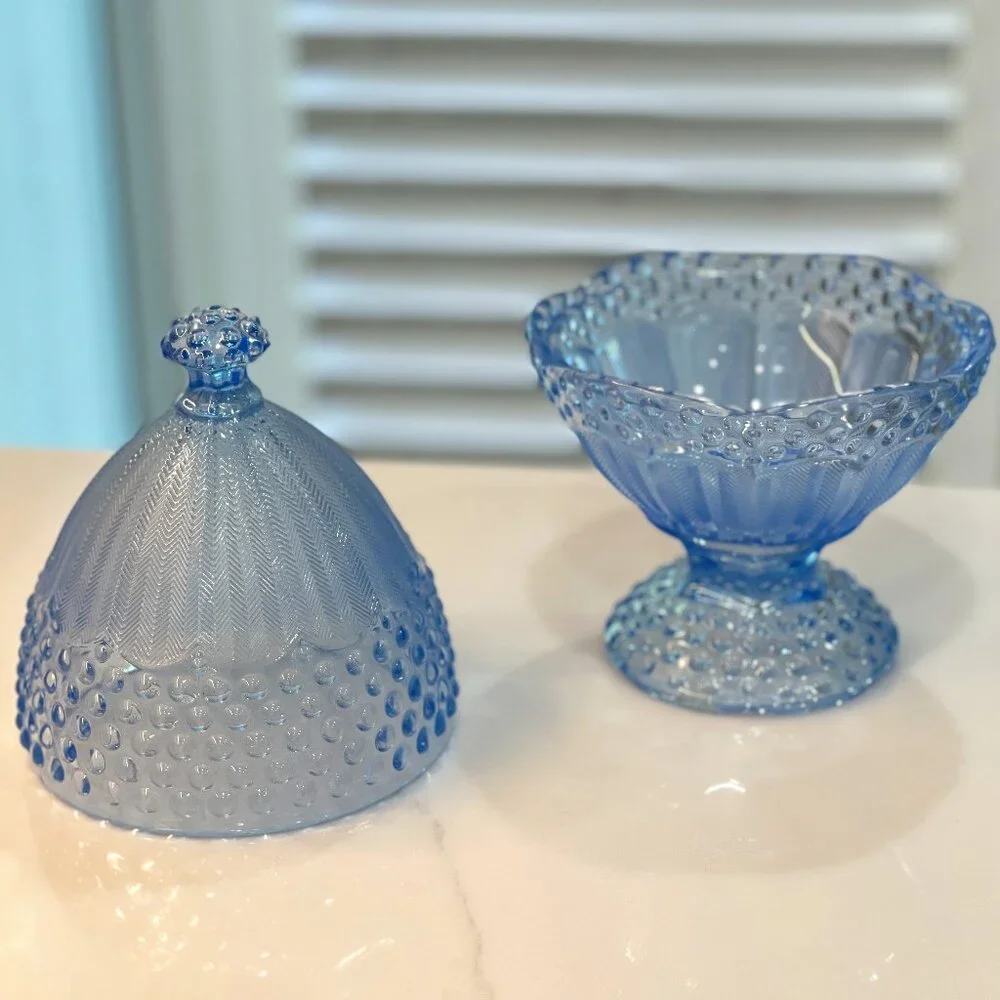 Gorham Crystal Blue Hobnail Egg Shaped Candy Dish - Picture 2 of 16